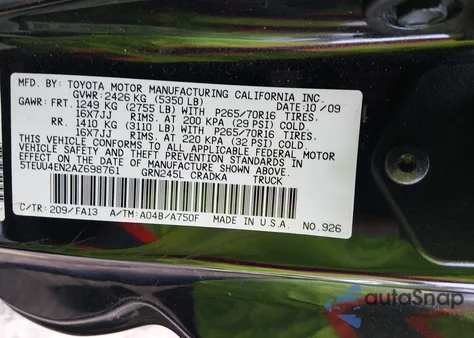 2010 Toyota Tacoma Base V6 z USA, uszkodzony, nr VIN 5TEUU4EN2AZ698761